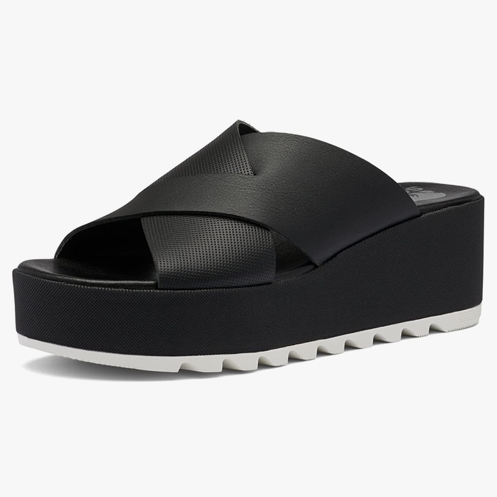 Sorel Cameron Platform Chunky Mule Slide Sandals Black Leather Women’s Sz 8